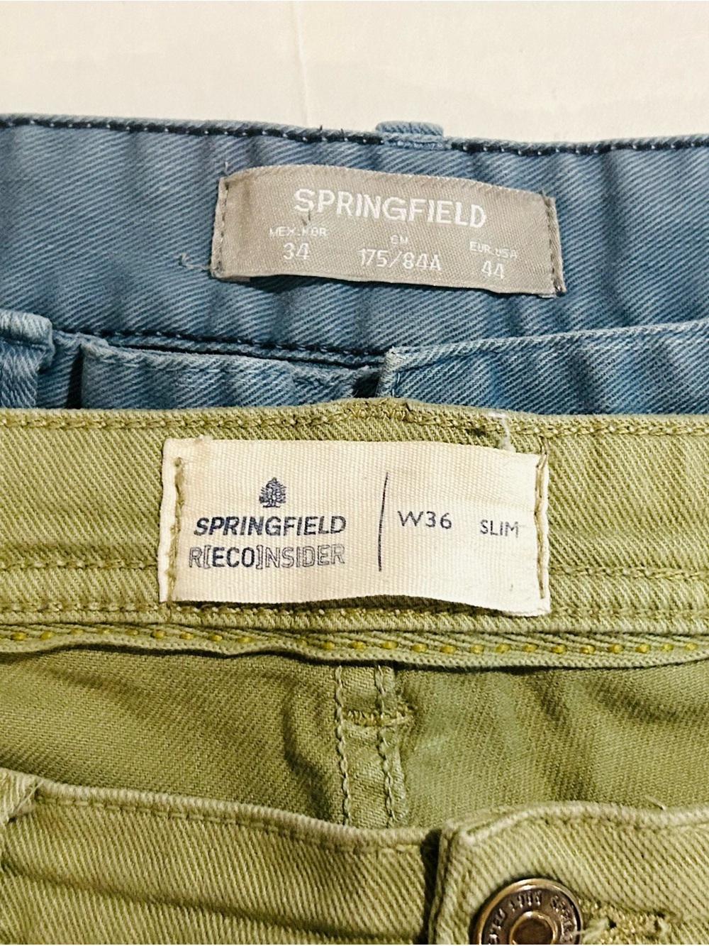 Springfield Jean Shorts Set of (2) Blue and Green Men's 36 Organic Cotton Spain